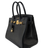 Hermes Handbag Birkin 30 Black/ Noir Vachette Ardennes Gold Plated Hardware G Square Stamp -Knockoff
