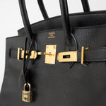 Hermes Handbag Birkin 30 Black/ Noir Vachette Ardennes Gold Plated Hardware G Square Stamp -Knockoff
