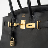 Hermes Handbag Birkin 30 Black/ Noir Vachette Ardennes Gold Plated Hardware G Square Stamp -Knockoff
