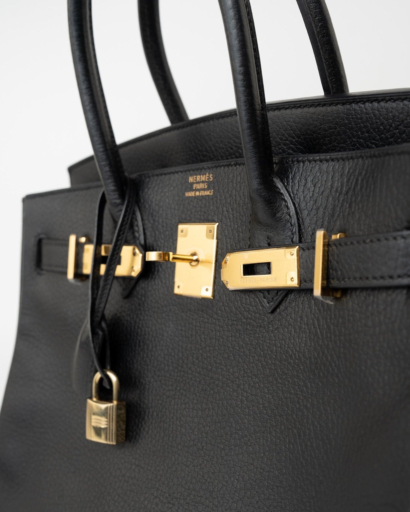 Hermes Handbag Birkin 30 Black/ Noir Vachette Ardennes Gold Plated Hardware G Square Stamp -Knockoff
