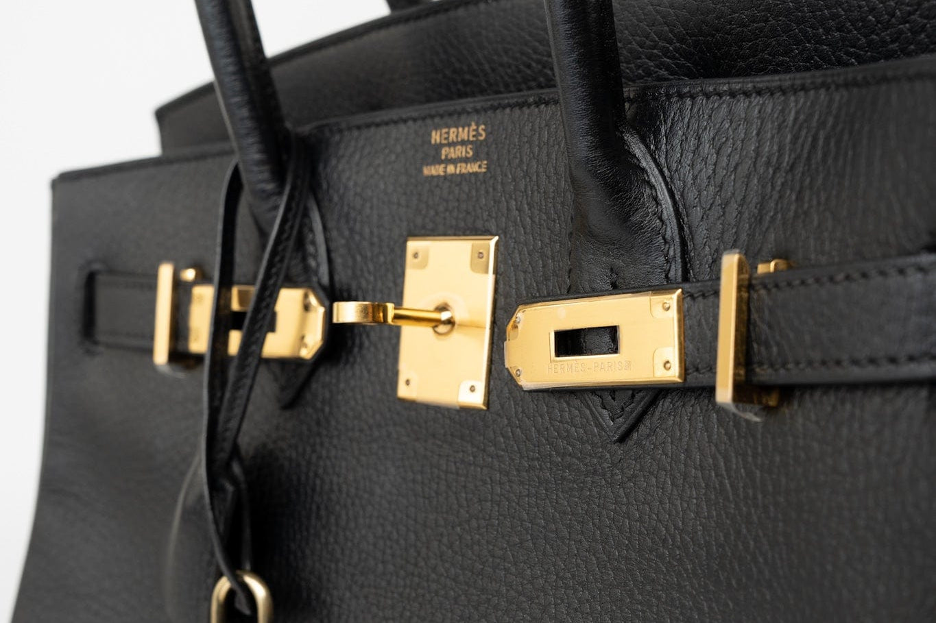 Hermes Handbag Birkin 30 Black/ Noir Vachette Ardennes Gold Plated Hardware G Square Stamp -Knockoff
