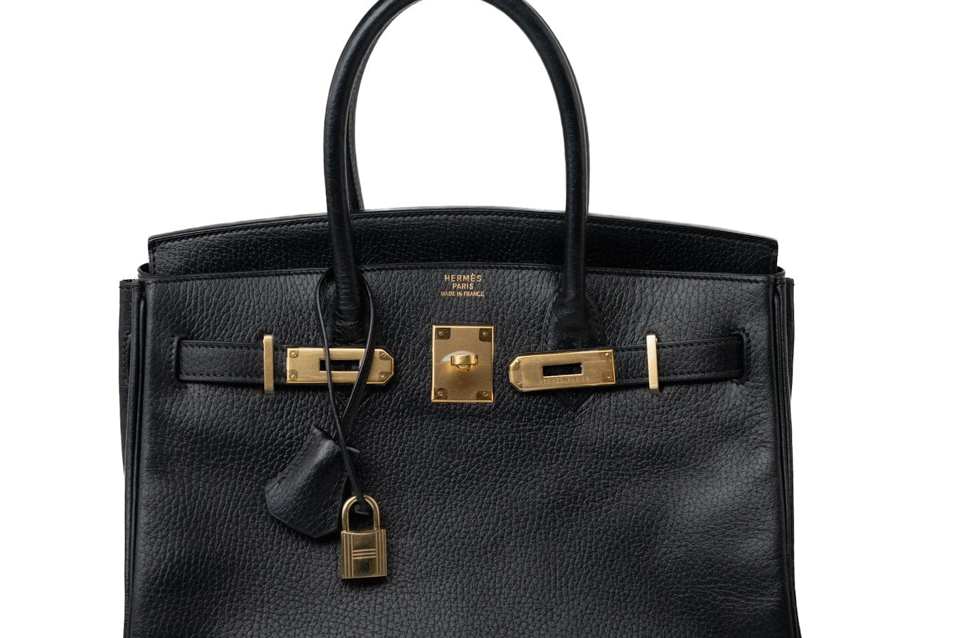 Hermes Handbag Birkin 30 Black/ Noir Vachette Ardennes Gold Plated Hardware G Square Stamp -Knockoff
