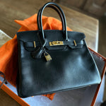 Hermes Handbag Birkin 30 Black/ Noir Vachette Ardennes Gold Plated Hardware G Square Stamp -Knockoff
