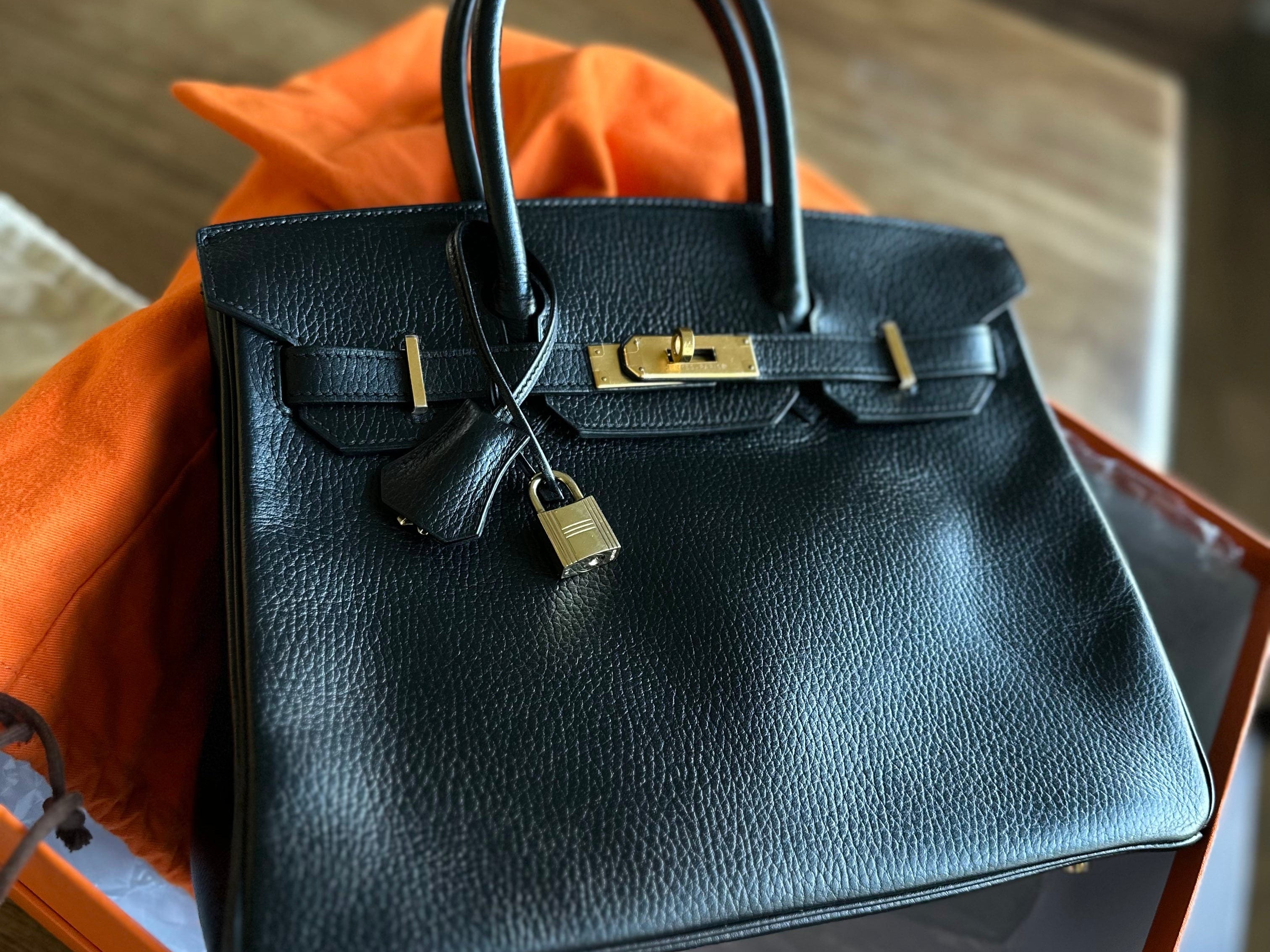 Hermes Handbag Birkin 30 Black/ Noir Vachette Ardennes Gold Plated Hardware G Square Stamp -Knockoff
