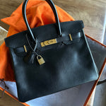 Hermes Handbag Birkin 30 Black/ Noir Vachette Ardennes Gold Plated Hardware G Square Stamp -Knockoff
