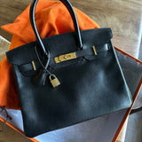 Hermes Handbag Birkin 30 Black/ Noir Vachette Ardennes Gold Plated Hardware G Square Stamp -Knockoff
