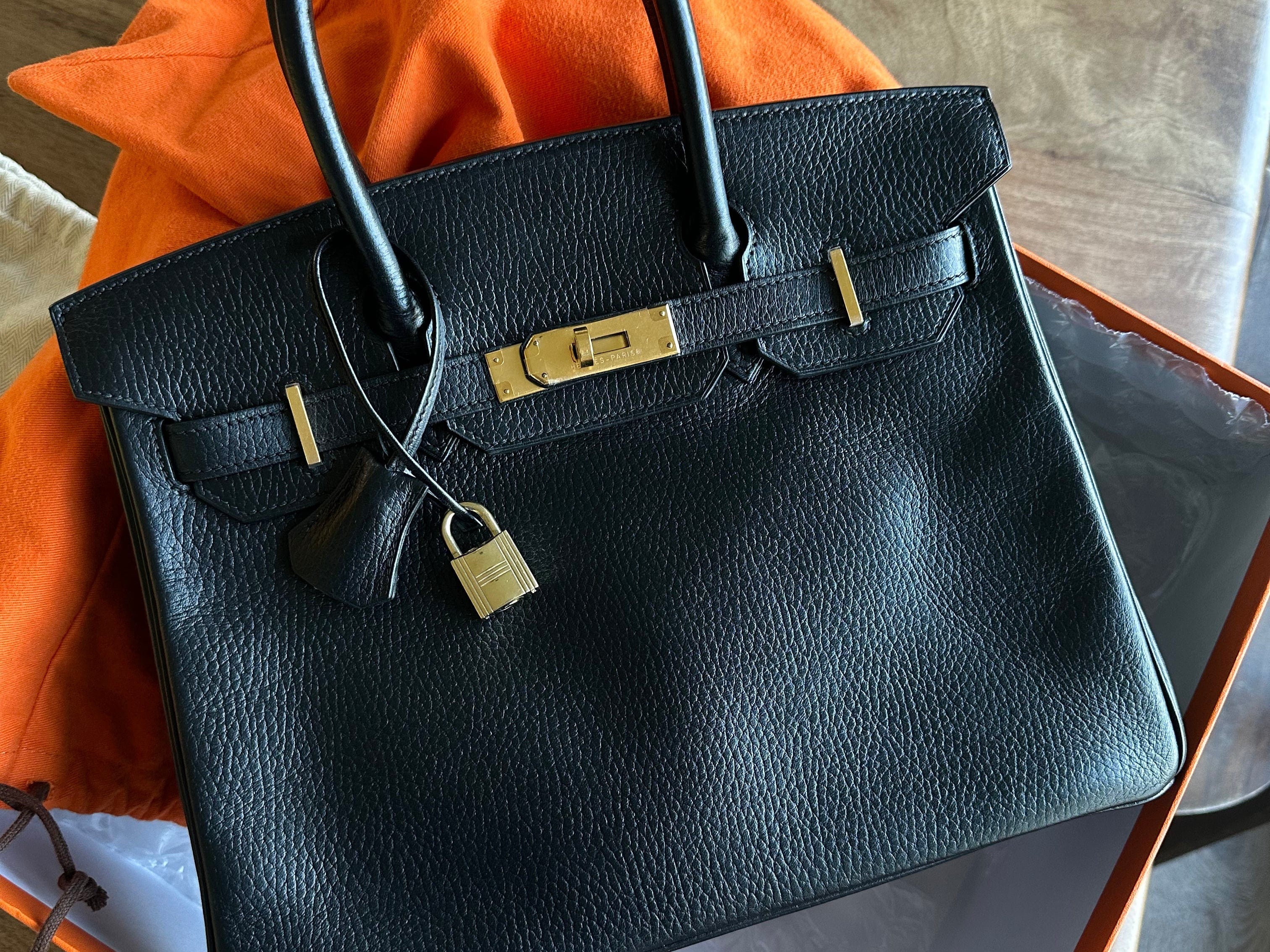 Hermes Handbag Birkin 30 Black/ Noir Vachette Ardennes Gold Plated Hardware G Square Stamp -Knockoff
