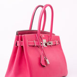 Hermes Handbag Birkin 30 (Candy Model) Rose Tyrien / Rubis Veau Epsom Leather Palladium Plated O Square Stamp -Knockoff
