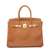 Hermes Handbag Birkin 30 Gold Veau Epsom Leather Gold Plated Stamp A -Knockoff
