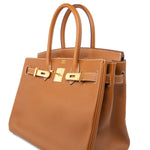 Hermes Handbag Birkin 30 Gold Veau Epsom Leather Gold Plated Stamp A -Knockoff
