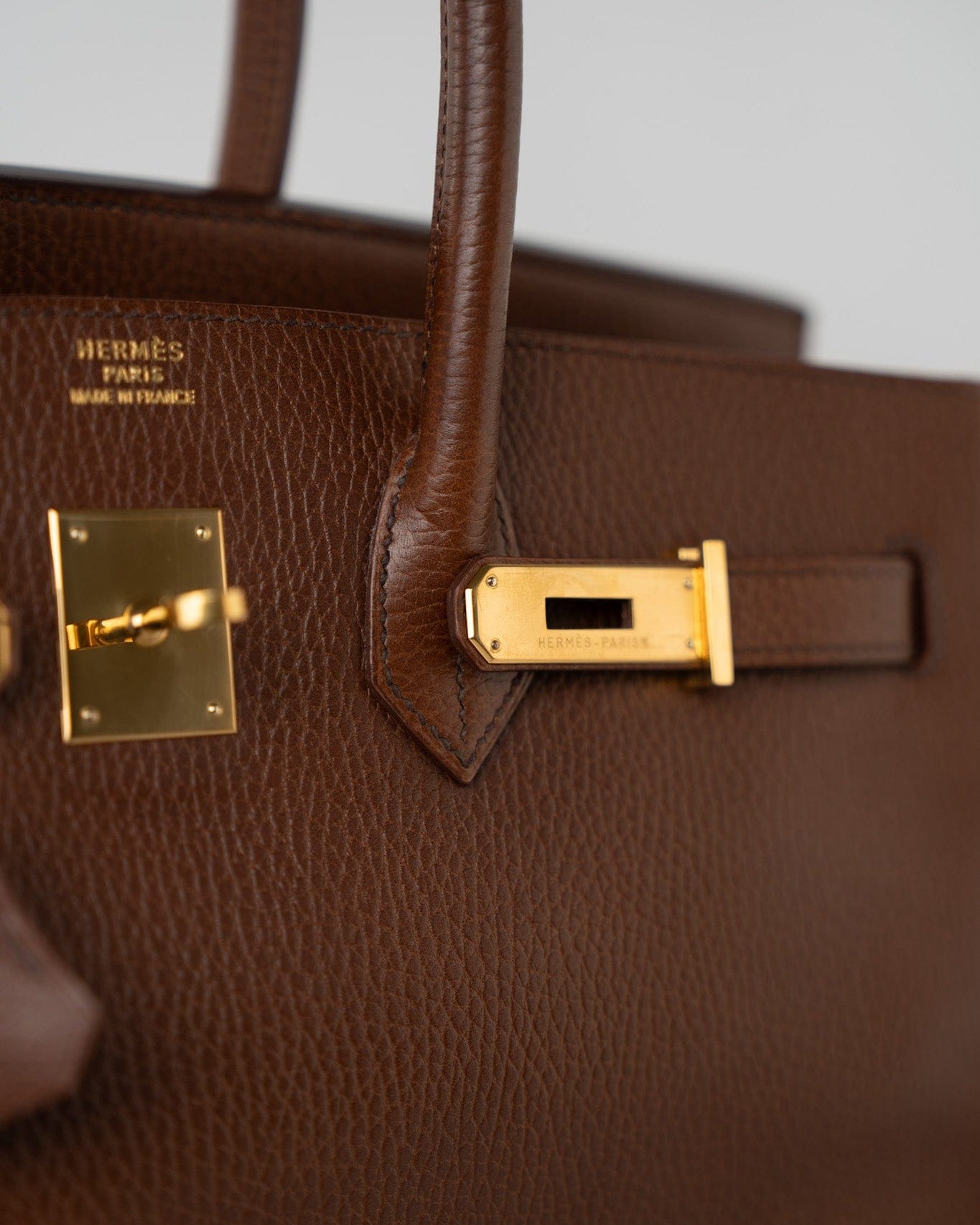 Hermes Handbag Birkin 35 Brown Ardennes Leather Gold Plated Z Circle Stamp -Knockoff
