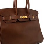 Hermes Handbag Birkin 35 Brown Ardennes Leather Gold Plated Z Circle Stamp -Knockoff
