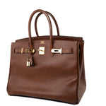 Hermes Handbag Birkin 35 Brown Ardennes Leather Gold Plated Z Circle Stamp -Knockoff
