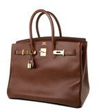 Hermes Handbag Birkin 35 Brown Ardennes Leather Gold Plated Z Circle Stamp -Knockoff
