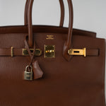 Hermes Handbag Birkin 35 Brown Ardennes Leather Gold Plated Z Circle Stamp -Knockoff
