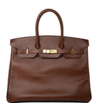 Hermes Handbag Birkin 35 Brown Ardennes Leather Gold Plated Z Circle Stamp -Knockoff
