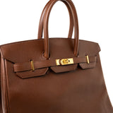 Hermes Handbag Birkin 35 Brown Ardennes Leather Gold Plated Z Circle Stamp -Knockoff
