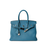 Hermes Handbag Birkin / Blue Birkin 30 Blue Jean Togo Palladium Plated H Square Stamp -Knockoff
