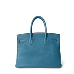 Hermes Handbag Birkin / Blue Birkin 30 Blue Jean Togo Palladium Plated H Square Stamp -Knockoff
