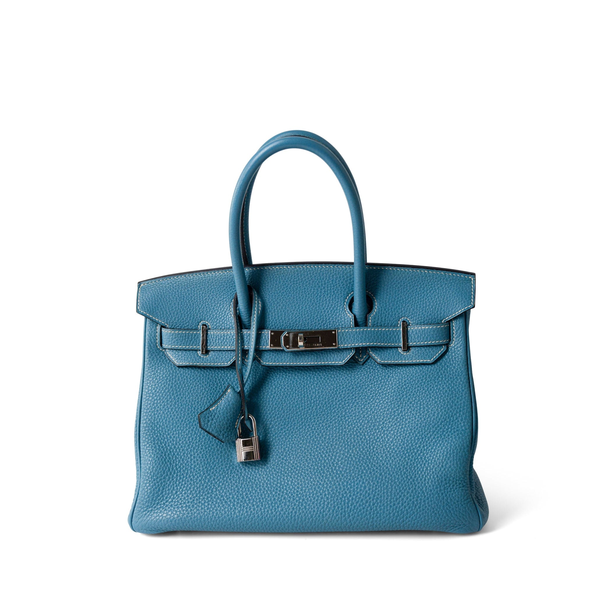 Hermes Handbag Birkin / Blue Birkin 30 Blue Jean Togo Palladium Plated H Square Stamp -Knockoff
