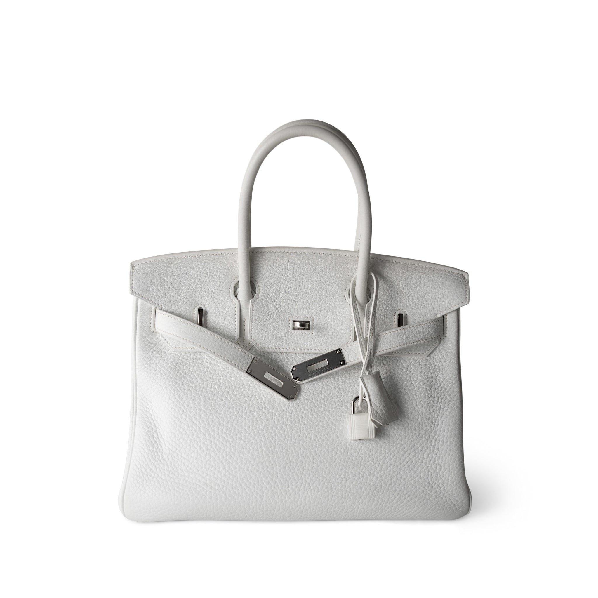 Hermes Handbag Birkin / White Birkin 30 White Taurillon Clemence Leather Palladium Plated I Square Stamp -Knockoff
