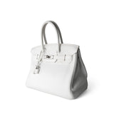 Hermes Handbag Birkin / White Birkin 30 White Taurillon Clemence Leather Palladium Plated I Square Stamp -Knockoff
