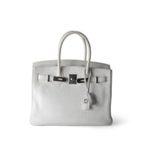 Hermes Handbag Birkin / White Birkin 30 White Taurillon Clemence Leather Palladium Plated I Square Stamp -Knockoff
