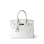 Hermes Handbag Birkin / White Birkin 30 White Taurillon Clemence Leather Palladium Plated I Square Stamp -Knockoff
