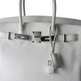 Hermes Handbag Birkin / White Birkin 30 White Taurillon Clemence Leather Palladium Plated I Square Stamp -Knockoff
