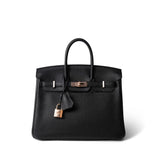 Hermes Handbag Black Birkin 25 Black Togo Rose Gold Plated Y Stamp -Knockoff
