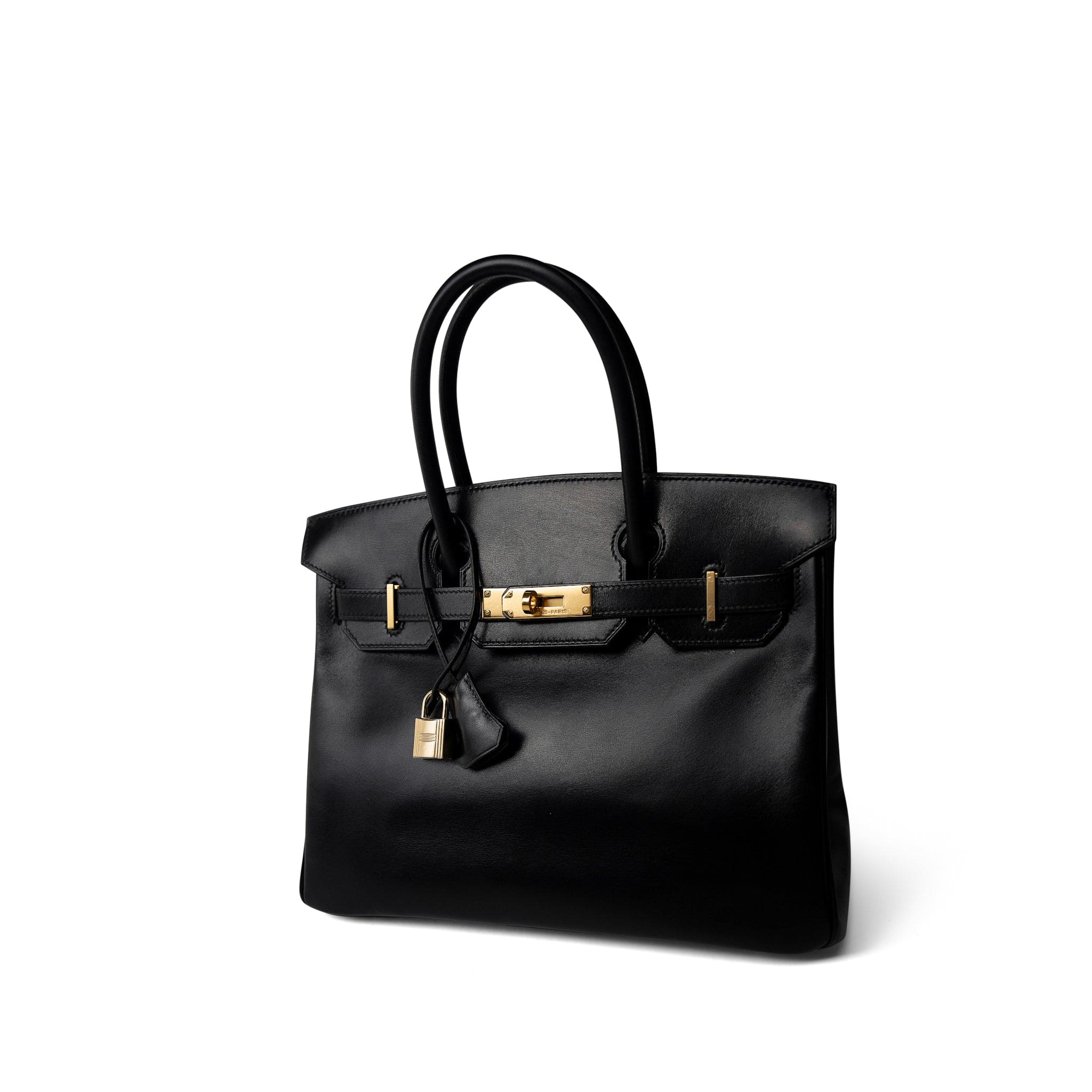 Hermes Handbag Black Birkin 30 Black Box Calfskin Gold Plated G Square Stamp -Knockoff
