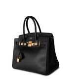 Hermes Handbag Black Birkin 30 Black Noir Vachette Ardennes Gold Plated Hardware -Knockoff
