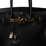 Hermes Handbag Black Birkin 35 Black Box Calfskin Gold Plated F Square Stamp -Knockoff
