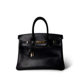 Hermes Handbag Black Birkin 35 Black Box Calfskin / Rouge Vif Gold Plated B Square Stamp -Knockoff
