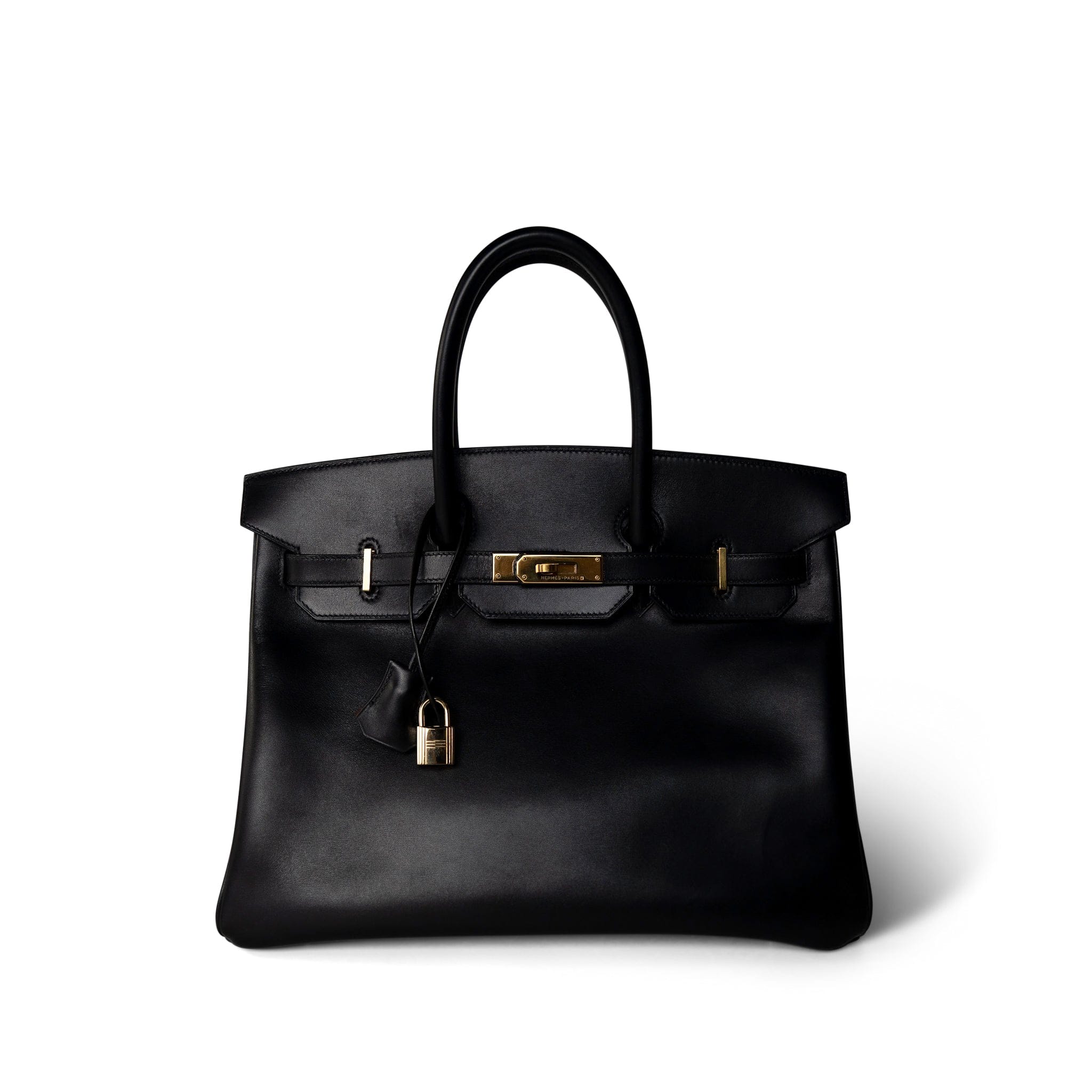 Hermes Handbag Black Birkin 35 Black Box Calfskin / Rouge Vif Gold Plated B Square Stamp -Knockoff
