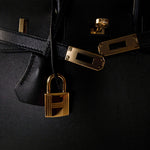 Hermes Handbag Black Birkin Sellier 25 Madame Gold Plated Y Stamp -Knockoff
