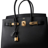 Hermes Handbag Black Birkin Sellier 30 Noir / Black Veau Madame Leather Gold Plated Z Stamp -Knockoff
