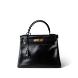 Hermes Handbag Black Kelly 28 Black Box Calfskin Gold Plated (H) Stamp -Knockoff
