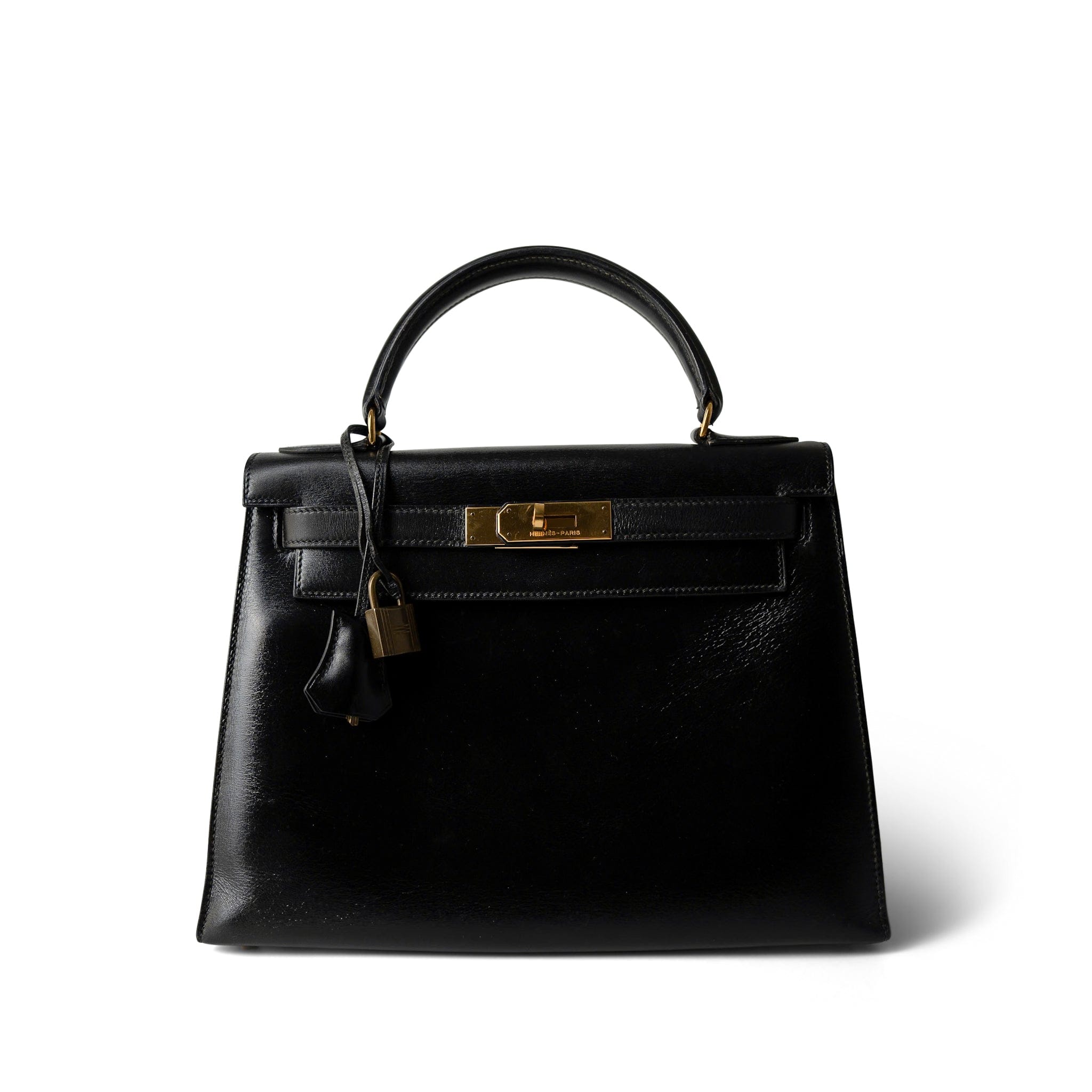 Hermes Handbag Black Kelly 28 Black Box Calfskin Gold Plated (T) Stamp -Knockoff
