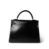 Hermes Handbag Black Kelly 32 Black Box Calfskin Gold Plated A Square Stamp -Knockoff
