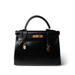 Hermes Handbag Black Kelly 32 Black Box Calfskin Gold Plated A Square Stamp -Knockoff
