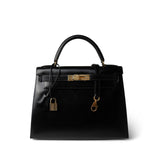 Hermes Handbag Black Kelly Sellier 28 Black Box Calfskin Gold Plated (V) Stamp -Knockoff
