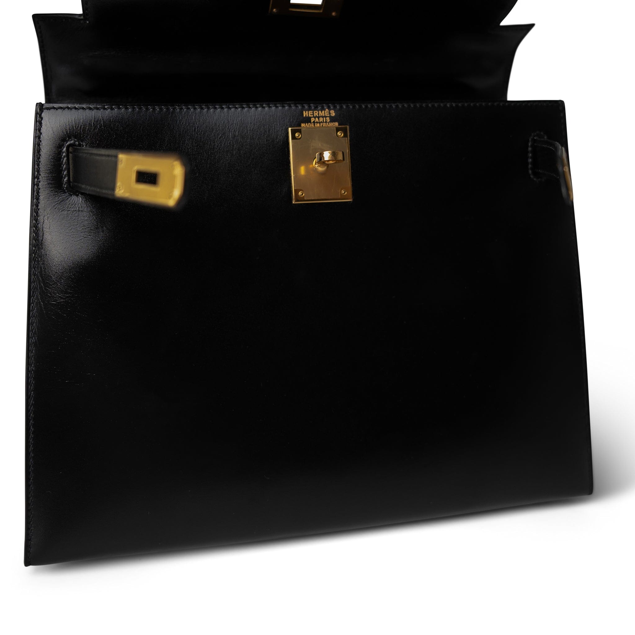 Hermes Handbag Black Kelly Sellier 28 Black Box Calfskin Gold Plated (V) Stamp -Knockoff
