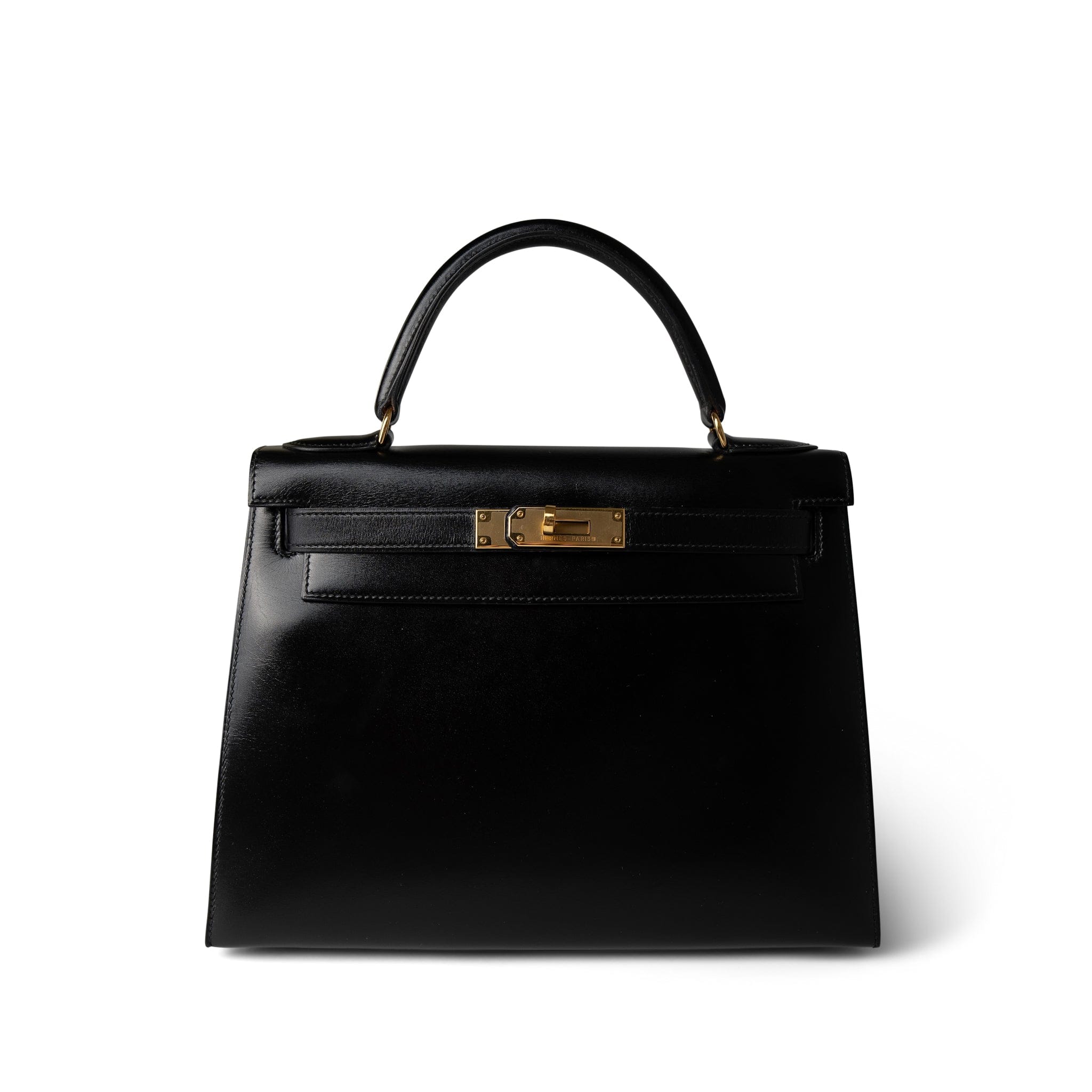 Hermes Handbag Black Kelly Sellier 28 Black Box Calfskin Gold Plated (V) Stamp -Knockoff
