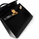 Hermes Handbag Black Kelly Sellier 28 Black Box Calfskin Gold Plated X Circle Stamp -Knockoff
