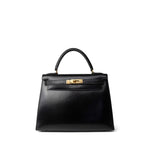 Hermes Handbag Black Kelly Sellier 28 Black Box Calfskin Gold Plated X Circle Stamp -Knockoff
