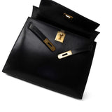 Hermes Handbag Black Kelly Sellier 28 Black Box Calfskin Gold Plated X Circle Stamp -Knockoff
