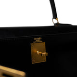 Hermes Handbag Black Kelly Sellier 28 Black Box Calfskin Gold Plated X Circle Stamp -Knockoff
