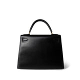 Hermes Handbag Black Kelly Sellier 28 Black Box Calfskin Gold Plated Y Circle Stamp -Knockoff
