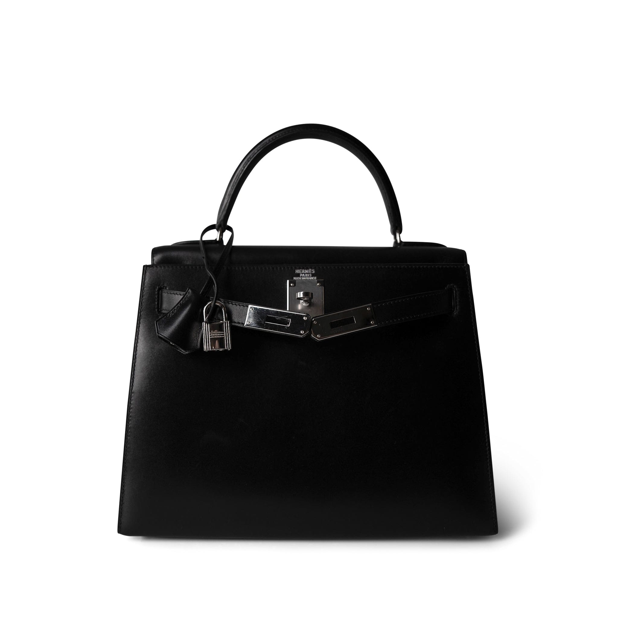 Hermes Handbag Black Kelly Sellier 28 Black Box Calfskin Palladium Plated [R] Stamp -Knockoff
